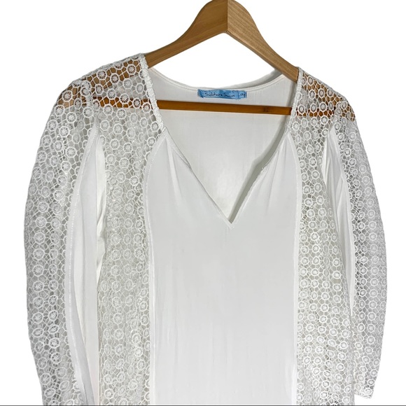 Solitaire Swim Lace Solid Cover Up Top‎ White S - Picture 2 of 10